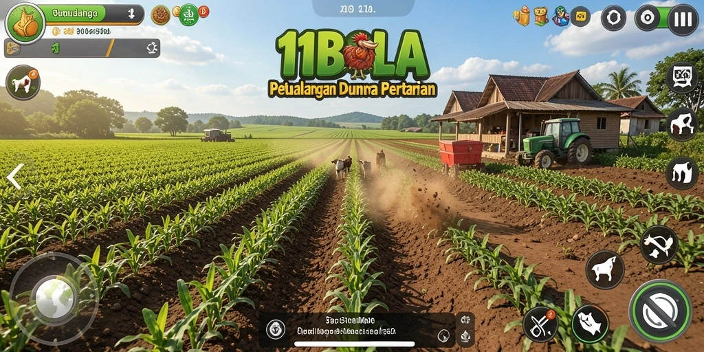 Tangkapan layar dari gameplay 11BOLA yang menampilkan aktivitas pertanian.