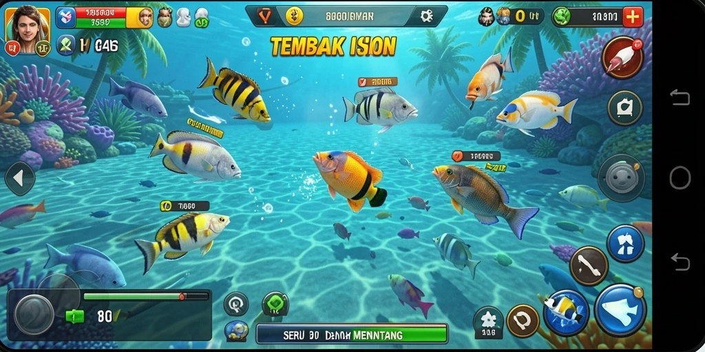 Tampilan utama gameplay 8QR menembak ikan dengan grafik menarik.