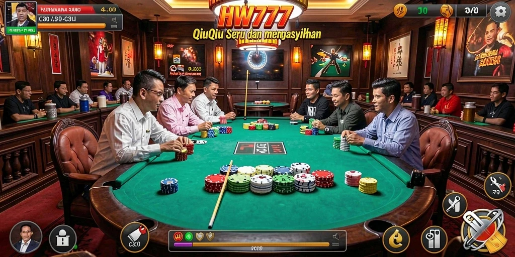 Tampilan screenshot HW777 yang menampilkan aksi seru dalam permainan QiuQiu.