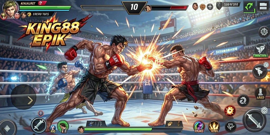 Screenshot utama KING88 menampilkan aksi pertarungan yang mendebarkan.