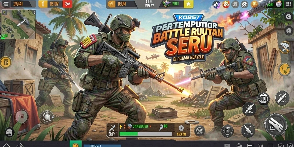 Screenshot gameplay KO857 menampilkan serunya pertempuran Battle Royale.