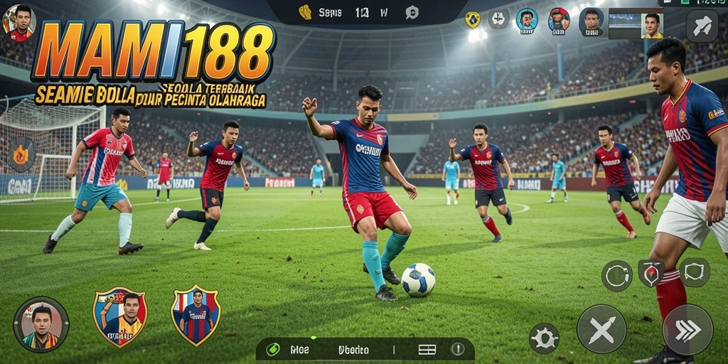 Screenshot utama MAMI188 menampilkan aksi seru dalam pertandingan sepak bola.