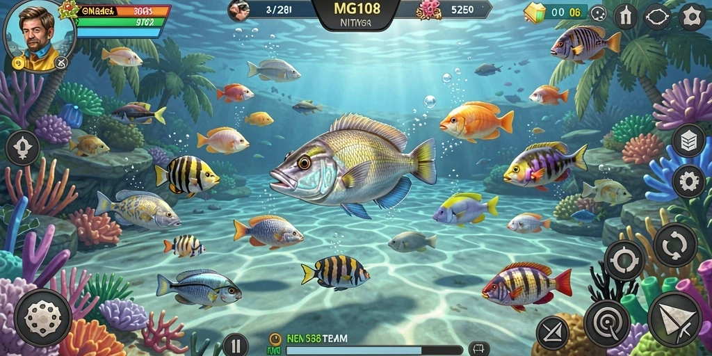Gameplay menakjubkan Tembak Ikan dengan efek visual yang memukau.