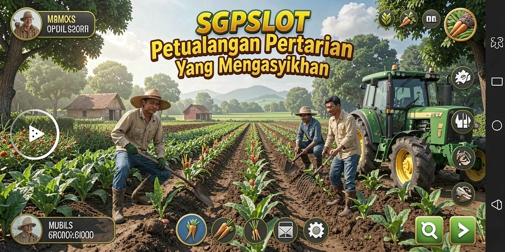 Screenshot gameplay SGPSLOT menampilkan ladang yang subur dan aktif.